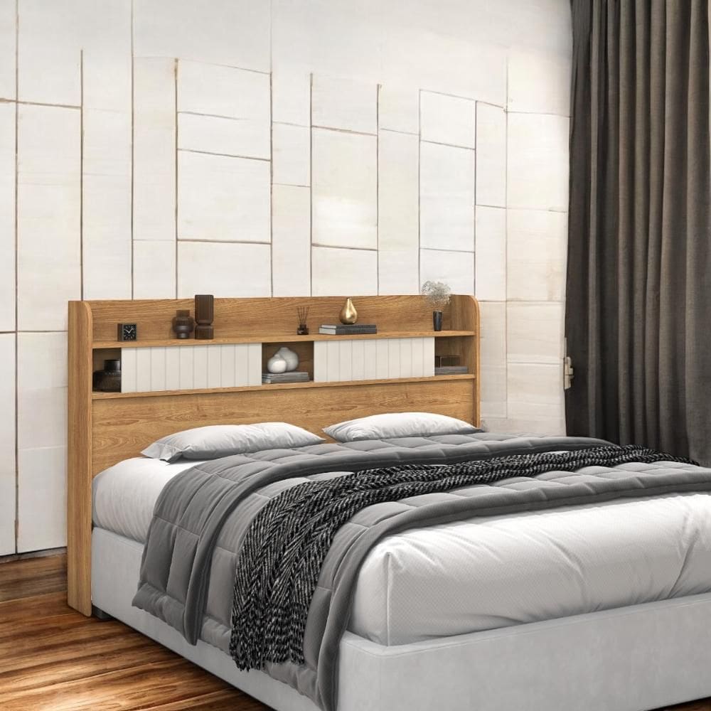 Cabeceira com Prateleiras Nyce Solteiro Freijó e Off White