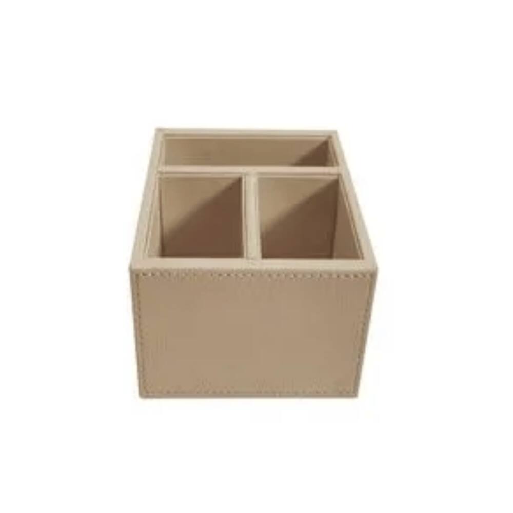 Porta Controle Remoto Couro Sintético Bege 3 Divisorias - TH0078