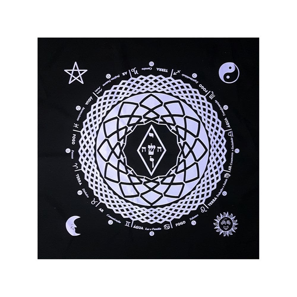 Toalha Leitura Tarô Elemental Magia Astral Preta e Cinza