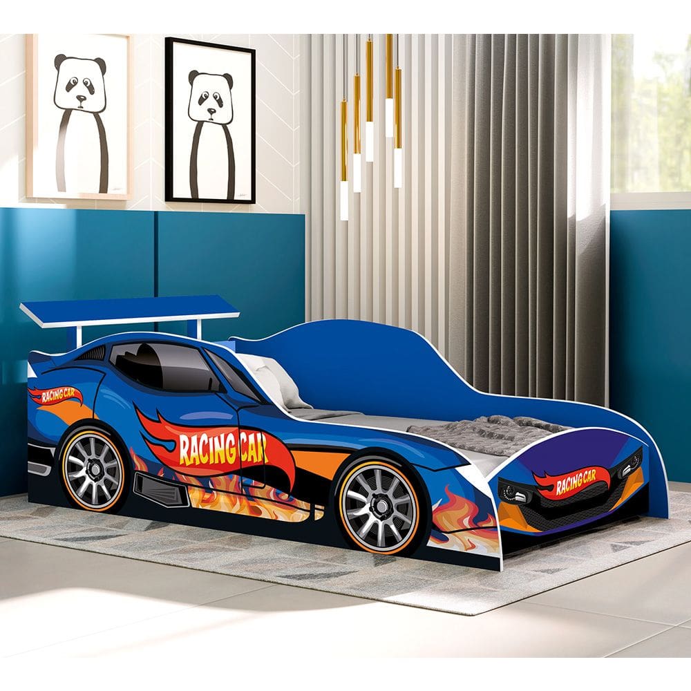 Cama de Solteiro Racing Car Azul para Meninos - Azul / Racing Car