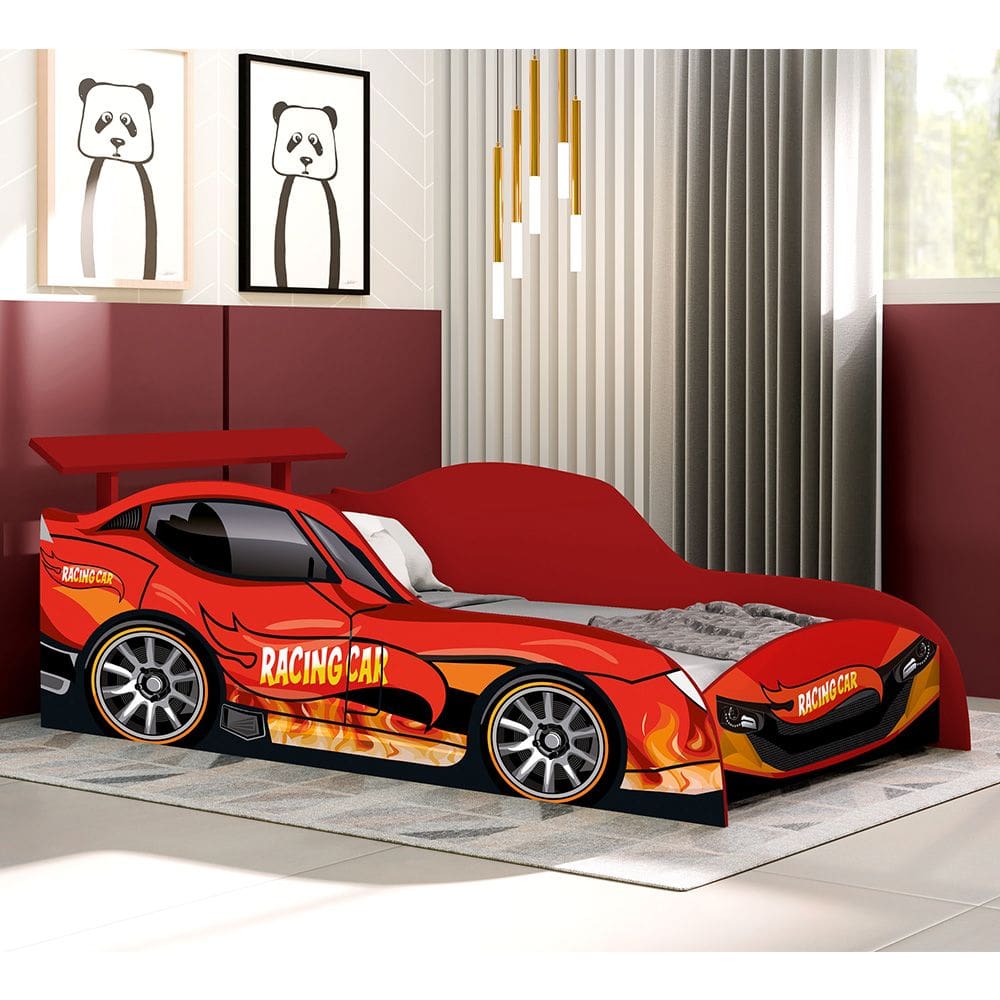 Cama de Solteiro Carros Menino Vermelho - Vermelho / Racing Car