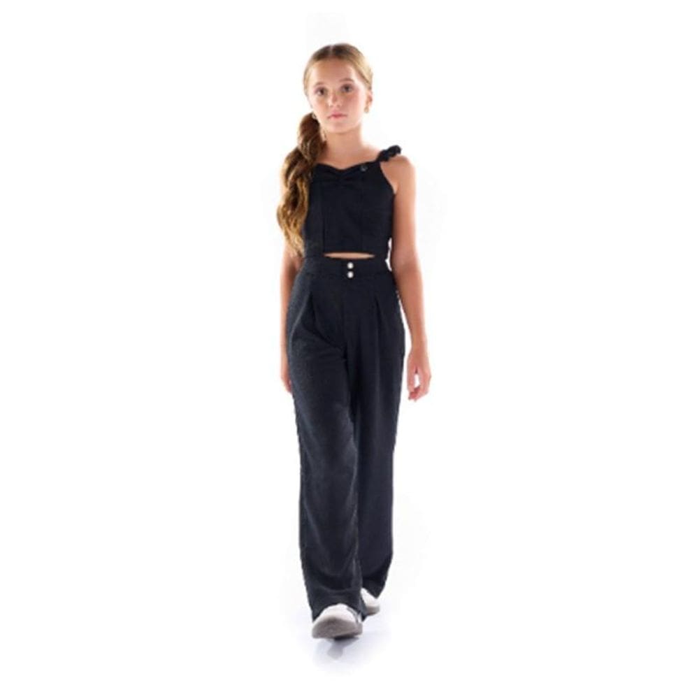 Conjunto croped regata e calça wide leg Menina Anjo