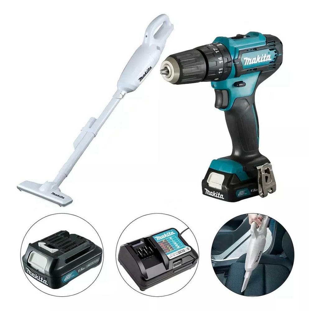 Furadeira Parafusadeira a Bateria Makita 12V + Aspirador de Pó Portátil