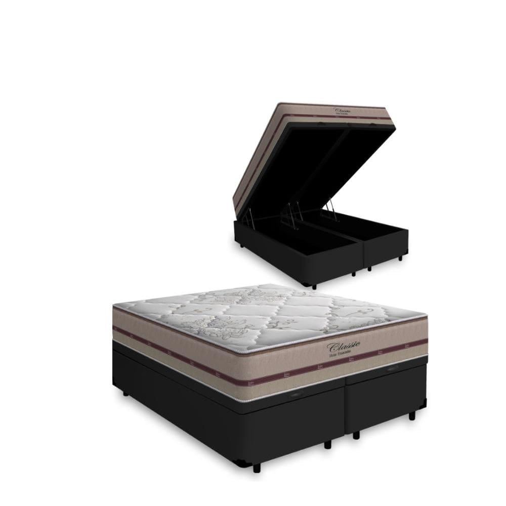 Cama Box Com Baú Super King + Colchão De Molas Ensacadas - Anjos - Classic - 193x203x62cm