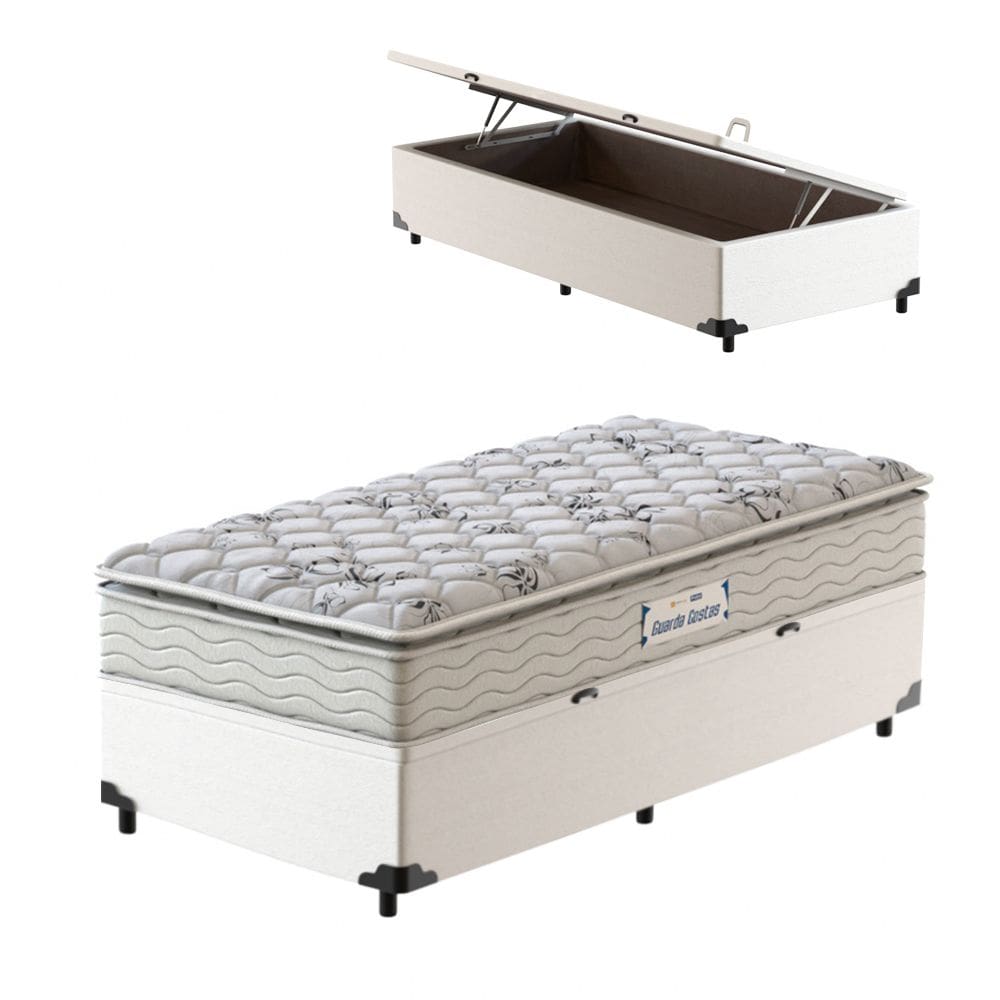 Box Baú Solteiro Branca + Colchão de Espuma D33 Probel Guarda-Costas ProEvidence Plus 88x188x70cm