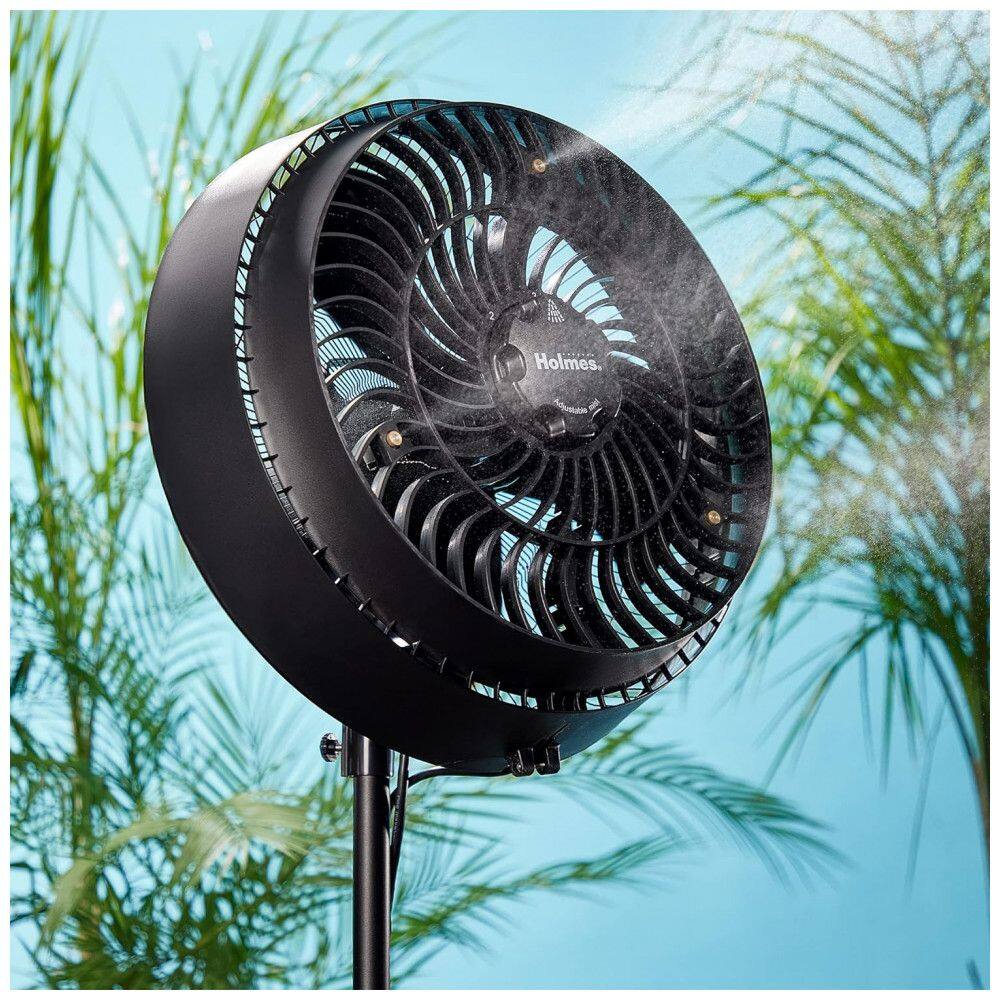 Ventilador de Nebulização Externa com Conexão de Mangueira, 3 Velocidades, 3 Níveis Névoa, Oscilação 80 e Altura Ajustável, 110V, HOLMES, Preto