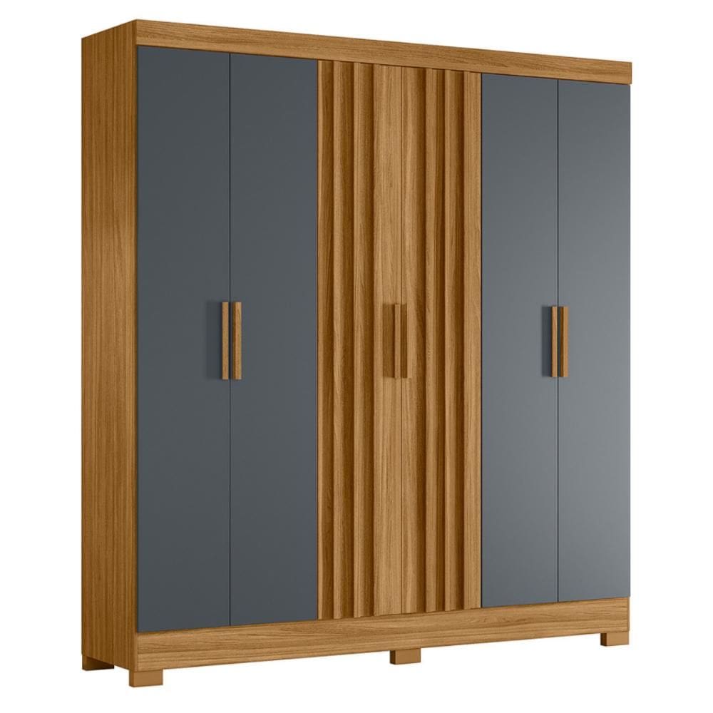 Guarda Roupa 6 Portas Fresado Mumbai Marrom Cinza