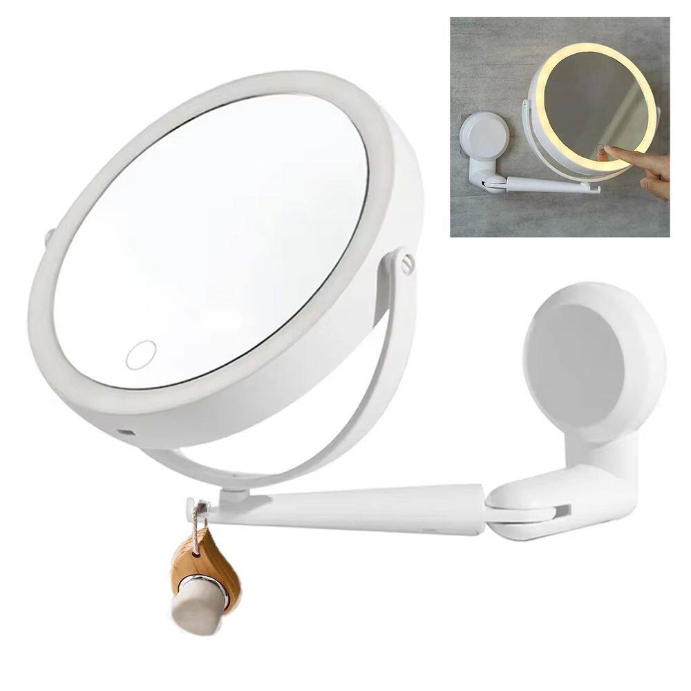 Espelho Giratorio 360 Graus 3 Tons Touch LED 5x Aumento USB Bateria Recarregavel Parede Banheiro Angulo Ajustavel Penteado Maquiagem Iluminaçao