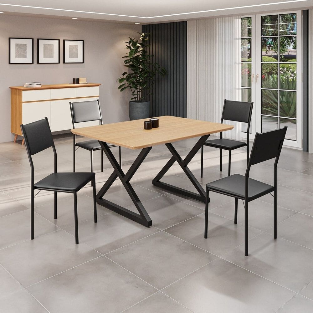 Conjunto Sala de Jantar Mesa 120x90cm Base Império Tampo Mdf Florença Preto