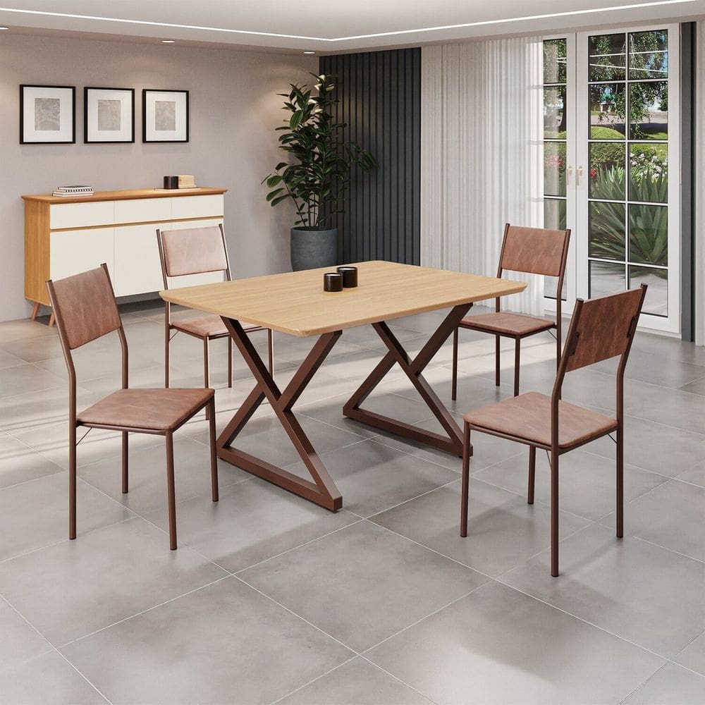 Conjunto Sala de Jantar Mesa 120x90cm Base Império Tampo Mdf Florença Marrom