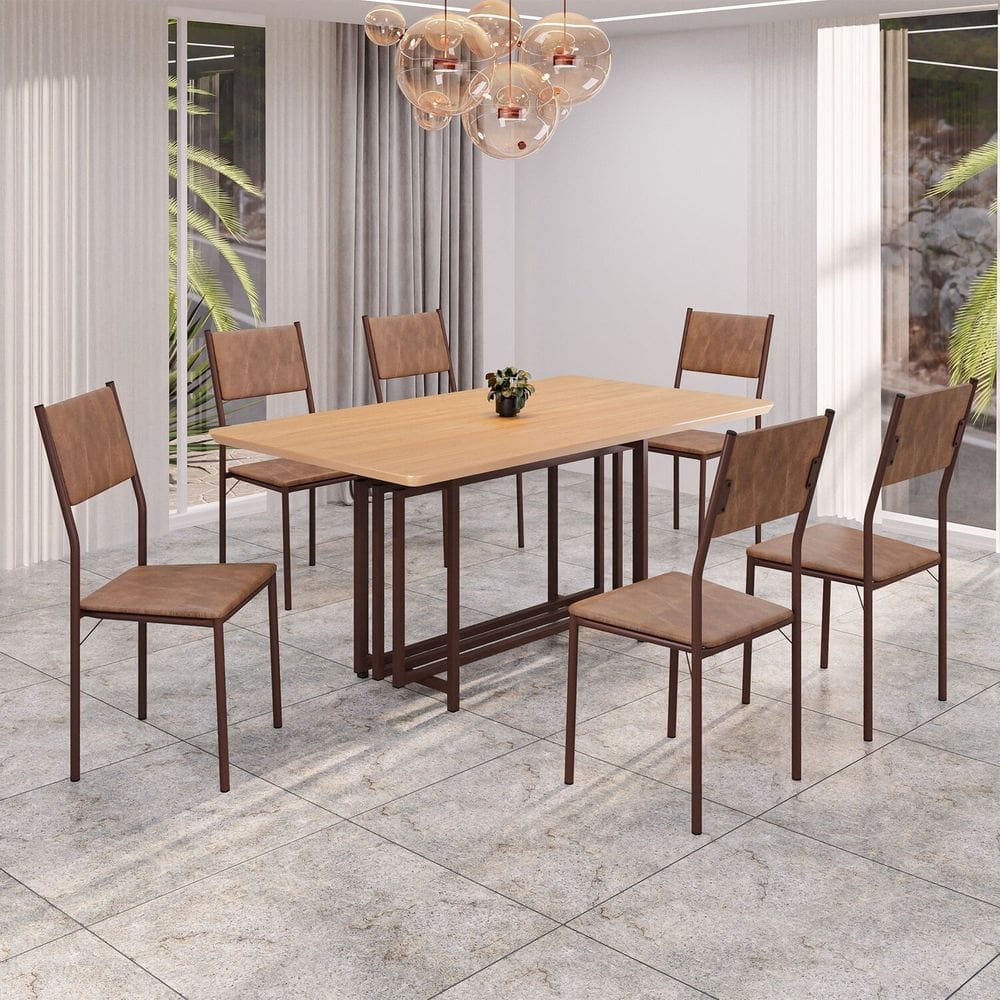 Conjunto Sala de Jantar Mesa 160x90cm Base Pérola Tampo Mdf Florença Marrom