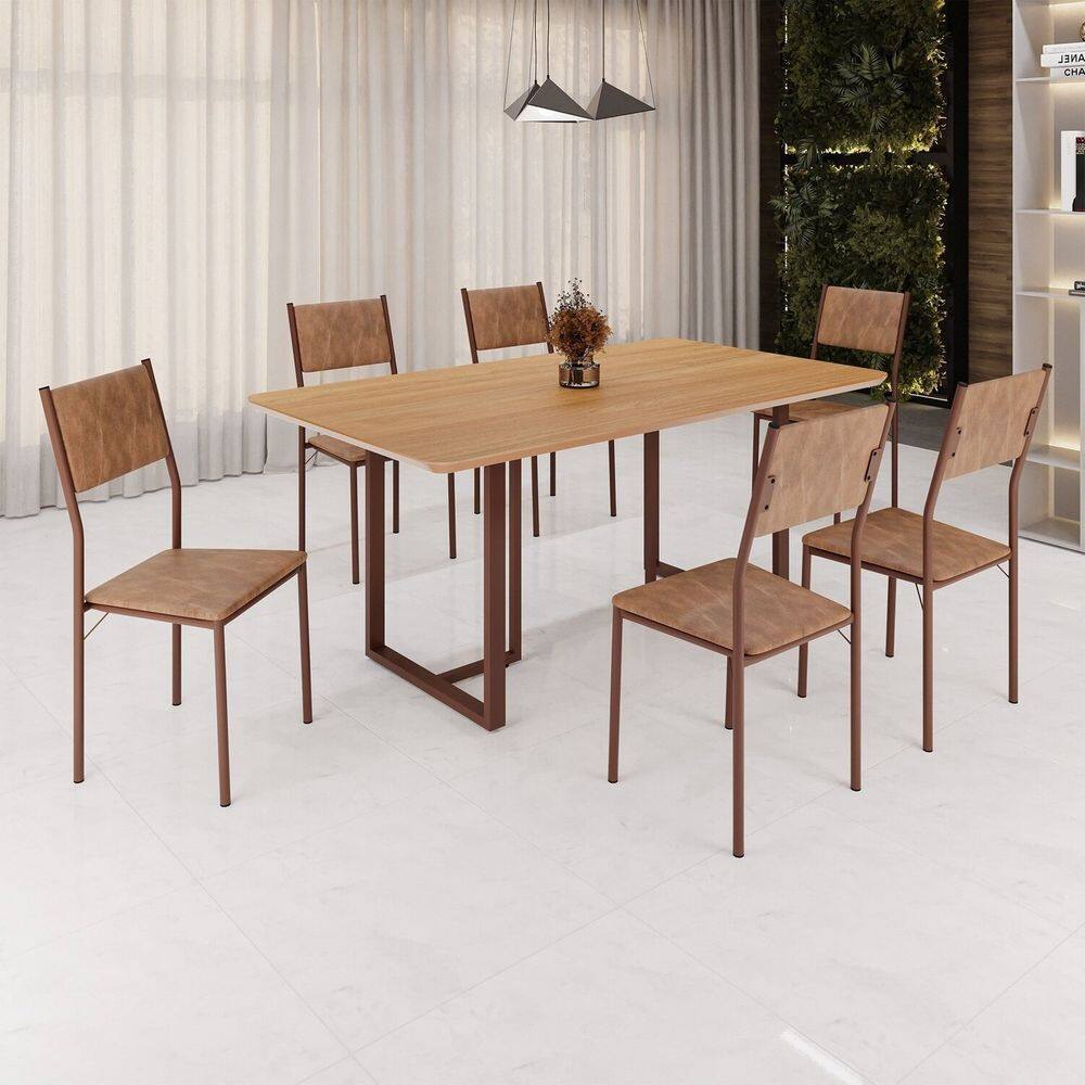 Conjunto Sala de Jantar Mesa 160x90cm Base Lunna Tampo Mdf Florença Marrom