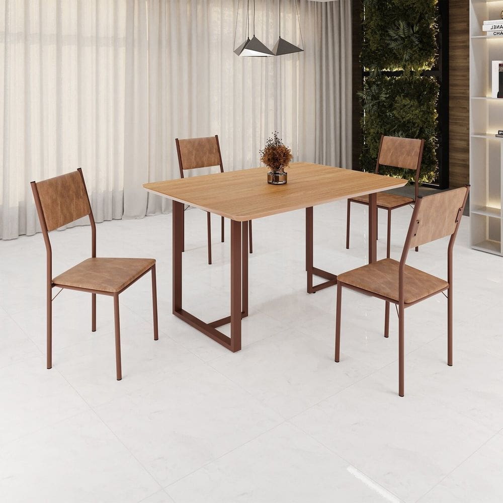 Conjunto Sala de Jantar Mesa 120x90cm Base Lunna Tampo Mdf Florença Marrom