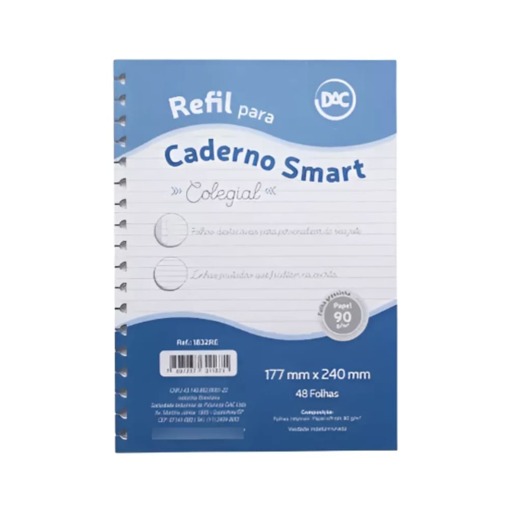 Refil Caderno Smart Colegial com 48 Folhas DAC - Branco
