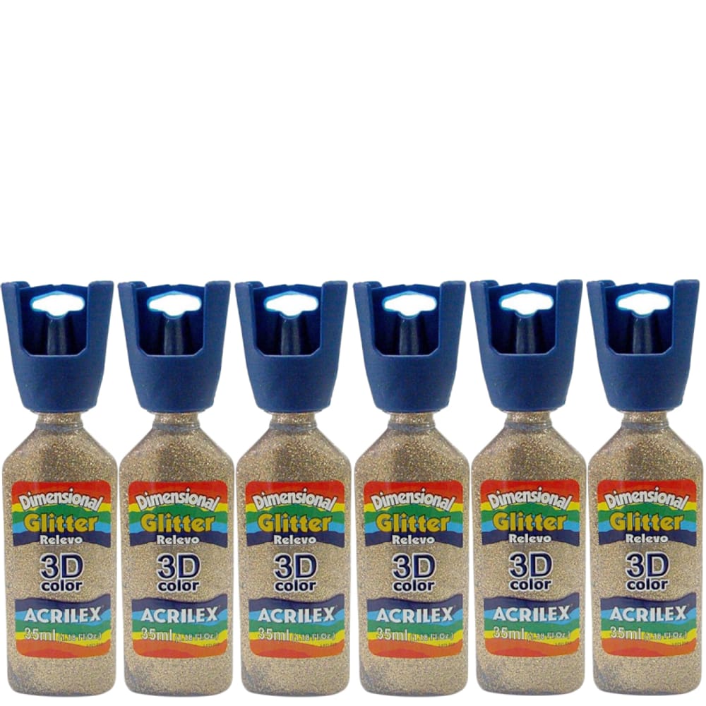 Box Kit 6 Dimensional Glitter 3D Acrilex 35ml - Escolha Cor