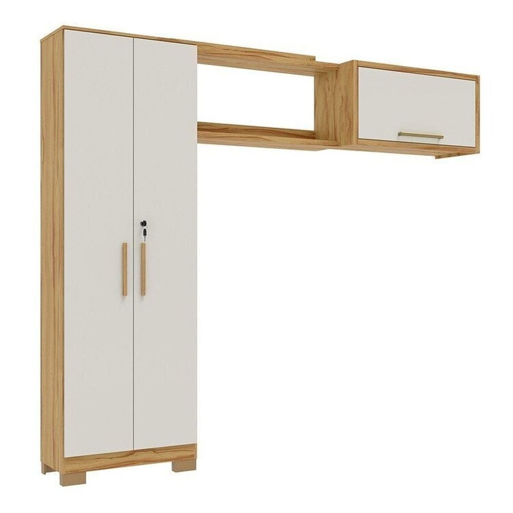 Conjunto para Lavanderia com 3 Peças 100% Mdf Vicenza Espresso Móveis Amêndoa/Off White