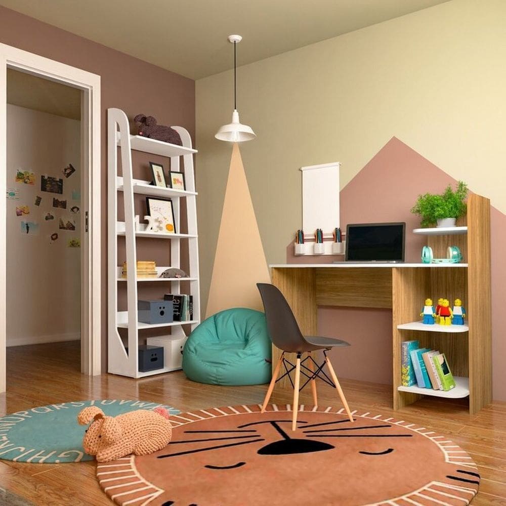 Kit 2 Peças com Escrivaninha 111,5cm e Estante para Livros Floripa Carvalho/Branco