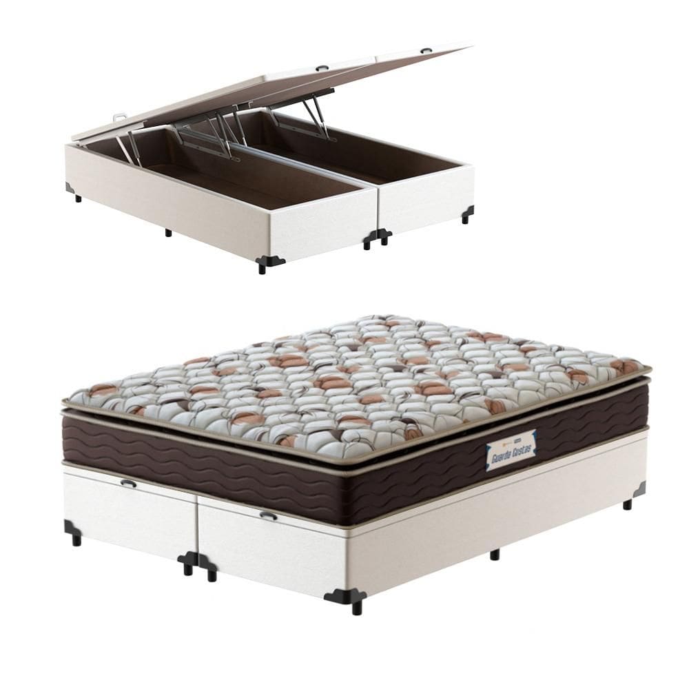 Cama Box Baú Queen Branca + Colchão de Espuma D45 - Probel Guarda-Costas ProForce Plus 158x198x70cm