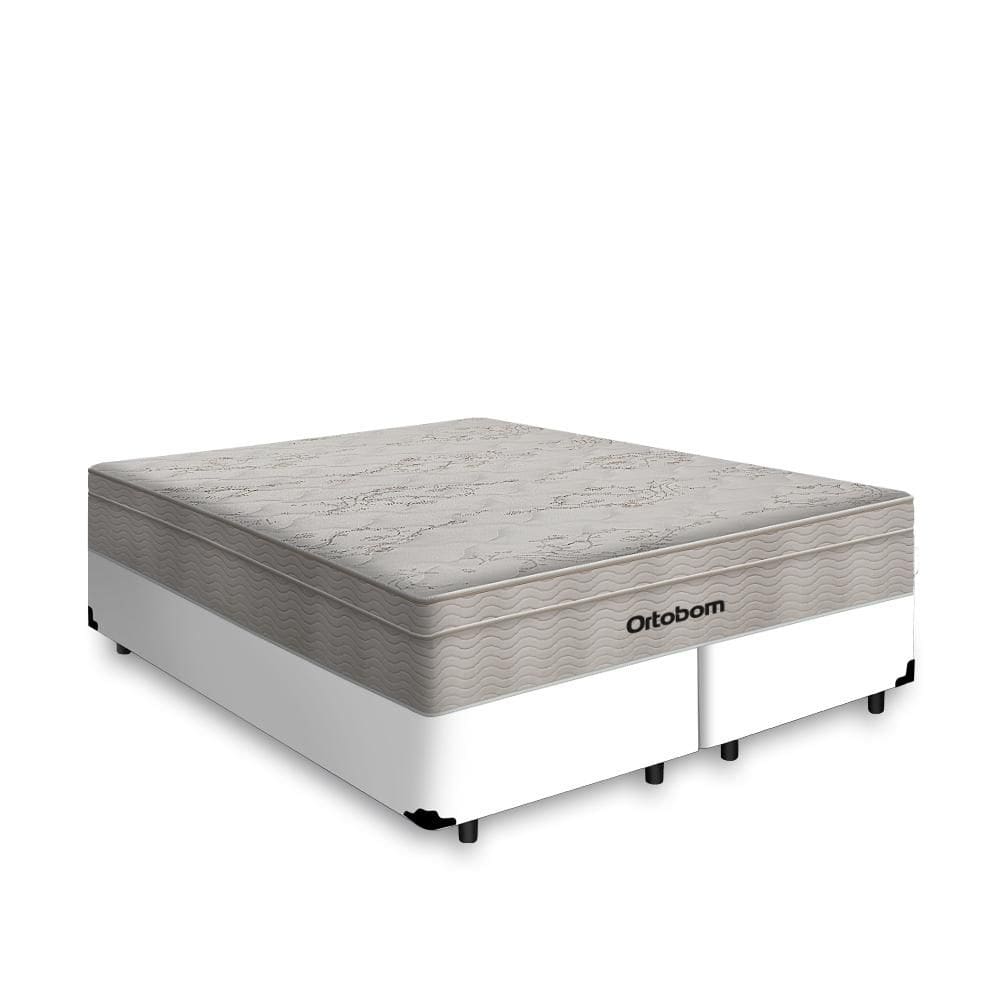 Cama Box Queen Branca + Colchão De Molas Ensacadas - Ortobom - AirTech SpringPocket 158x198x60cm