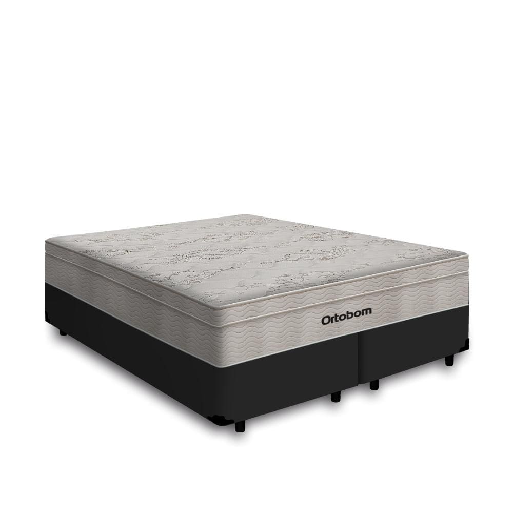 Cama Box Queen Preta + Colchão De Molas Ensacadas - Ortobom - AirTech SpringPocket 158x198x60cm
