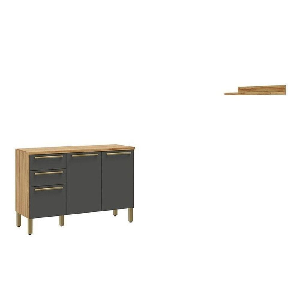 Conjunto para Lavanderia com 2 Peças 100% Mdf Itália Espresso Móveis Amêndoa/Cinza