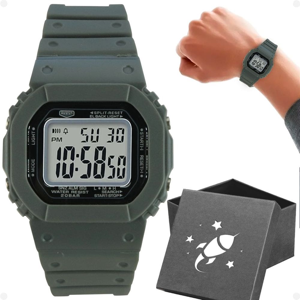 Relógio Infantil Quadrado Digital Pulseira Silicone Ajustável Prova D´água + Caixa - Orizom Kids