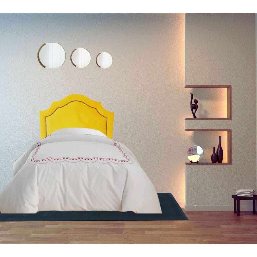 Cabeceira Provençal Solteiro com Tachas em Veludo Mostarda