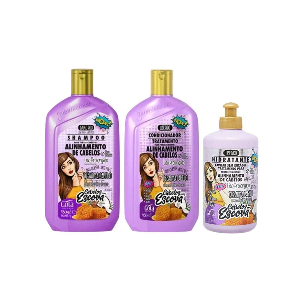 Kit Sh+Cond+Creme de Pentear Gota Dourada Fortalecim Escova
