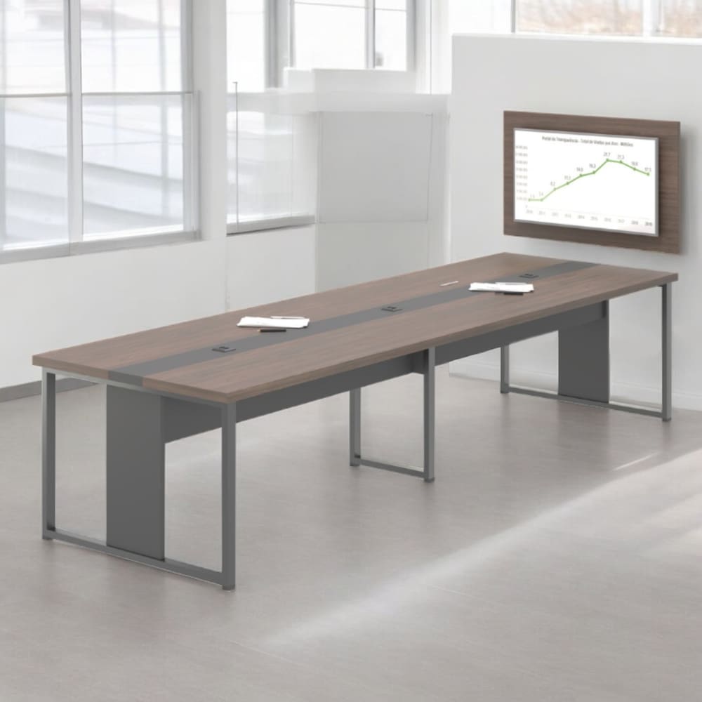 Mesa de Reunião com Painel para TV Madri Freijó Preto