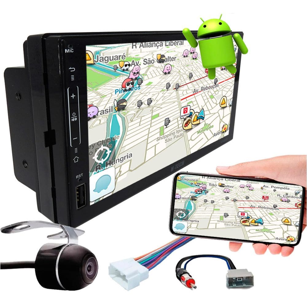 Multimídia 7\" Polegadas Android Versa e March 2012 a 2021 Espelhamento GPS Bluetooth USB SD Card + Chicotes + Câmera Ré