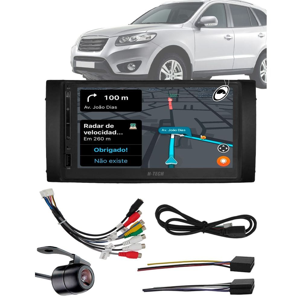 Multimídia 7" Polegadas Hyundai Santa Fé 2007 até 2012 + Moldura + Chicote de Ligação + Adaptador de Antena + Câmera de ré