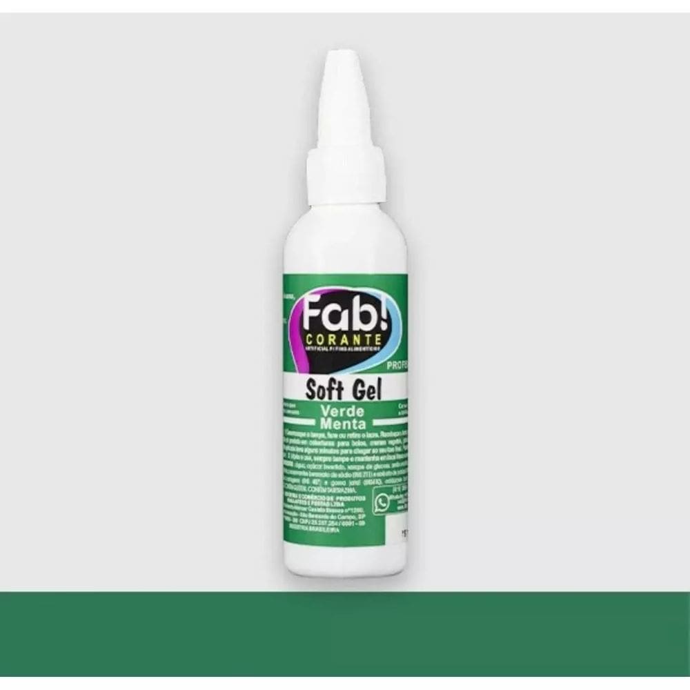 Corante Liquido em Gel Comestível Concentrado Soft Gel Fab 60g Verde Menta
