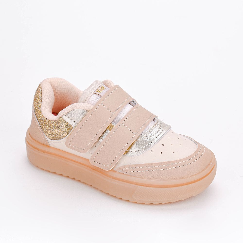 Tênis Infantil Kidy Happy Casual Com Brinquedo Surpresa Bege Ouro