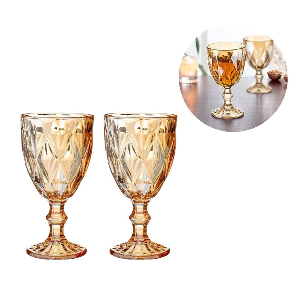 Jogo 2 Taça Copo Vidro Diamante 330ml Âmbar Resistente Vinho