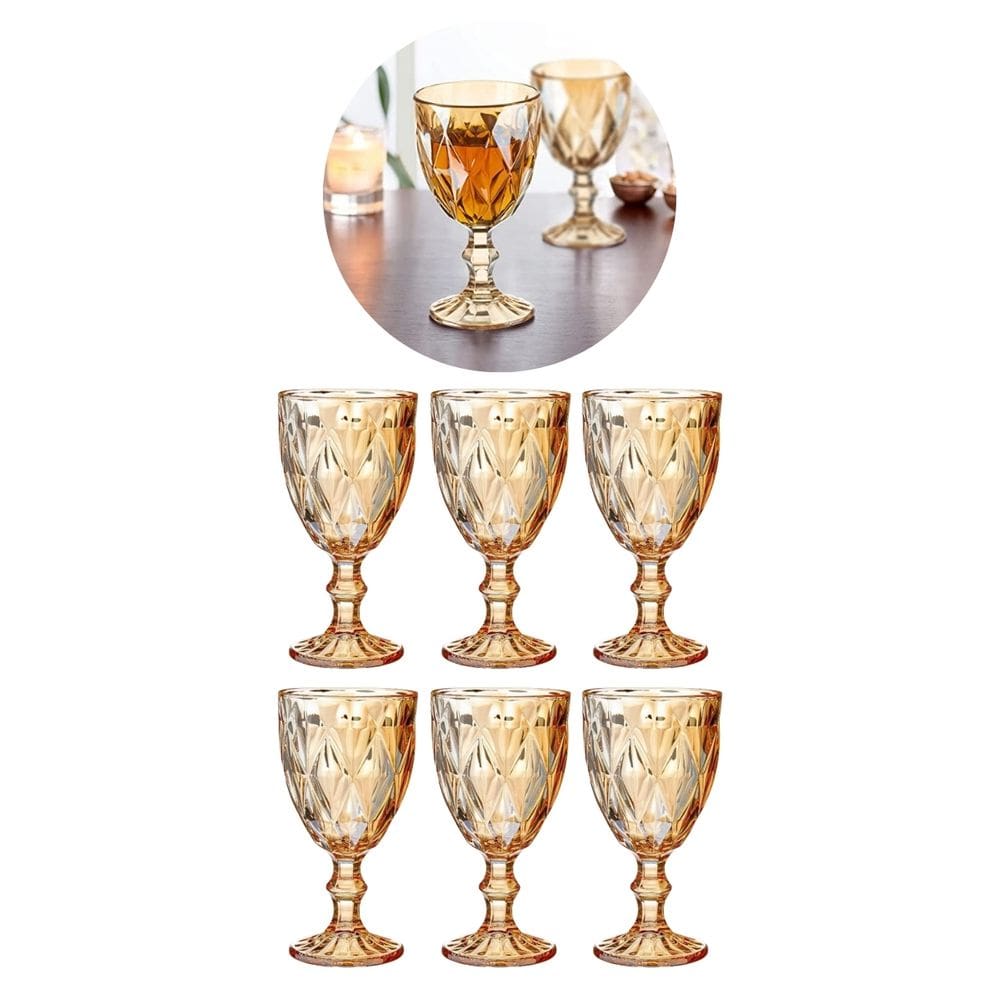 Jogo 6 Taça Copo Vidro Diamante 330ml Âmbar Resistente Vinho