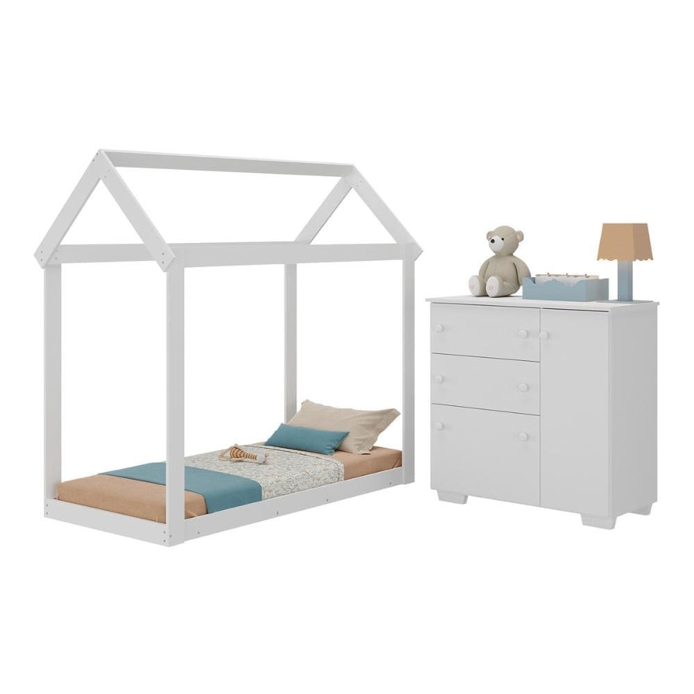 Quarto Infantil Cama Montessoriana/Colchão/Cômoda Flex Algodão Doce Multimóveis MX4278