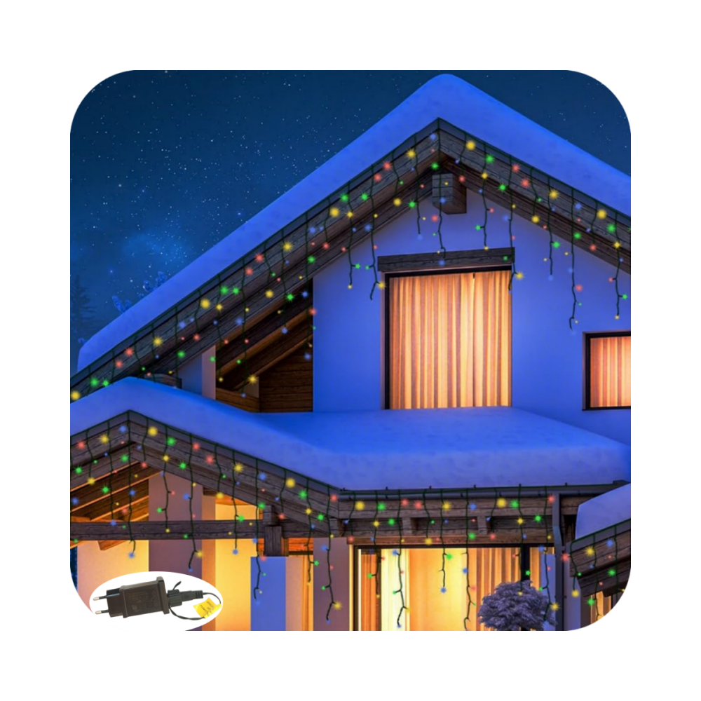 Cascata 350 Led Fixo Prova D`água 31v Bivolt Fio Verde 10m Uso Externo Natal