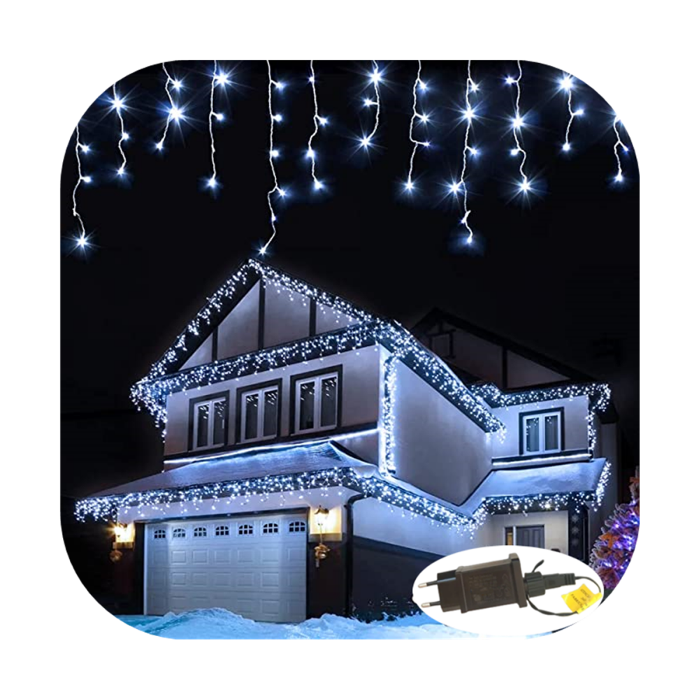 Cascata 350 Led Fixo Prova D`água 31v Bivolt Fio Branco 10m Uso Externo Natal