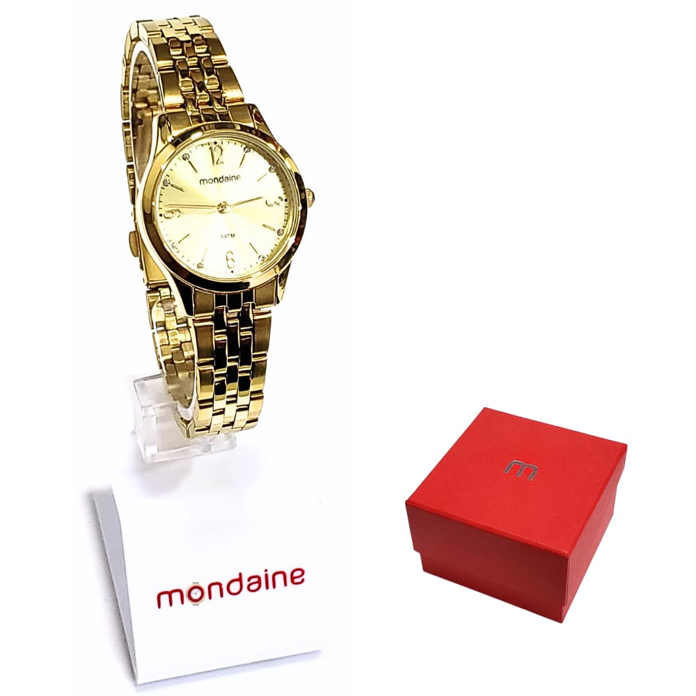 Relógio Mondaine Feminino Analógico Dourado Kit 32720LPMKDE1K1