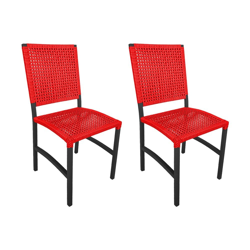 Kit 2 Cadeiras Deck Alumínio Junco Sintético Vermelho Unicolor