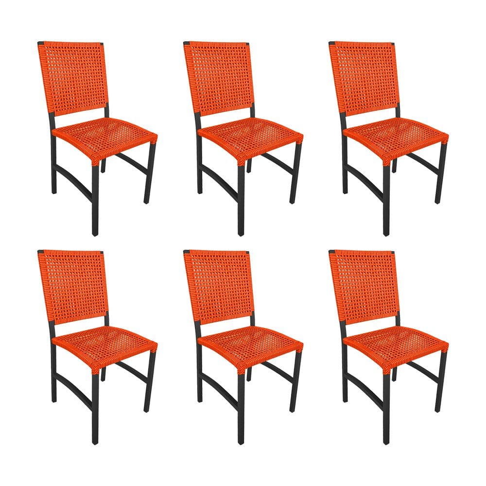 Kit 6 Cadeiras Deck Alumínio Junco Sintético Laranja Unicolor