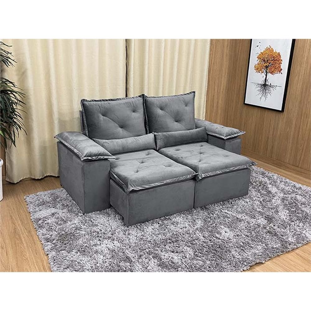 Sofá Retrátil Reclinável 2,50 m Cinza 502 Athenas Premium