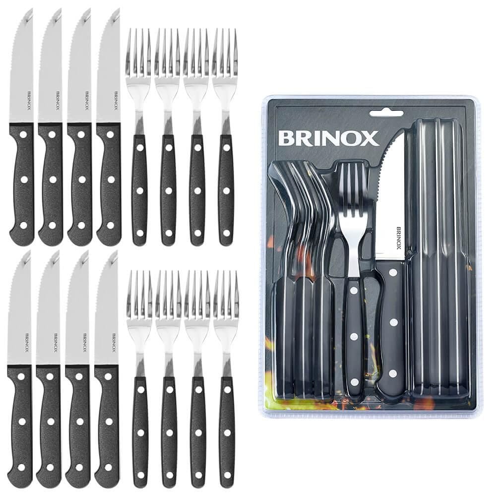 Faqueiro Jogo de Talheres para Churrasco Jumbo Inox 16 peças Preto Brinox
