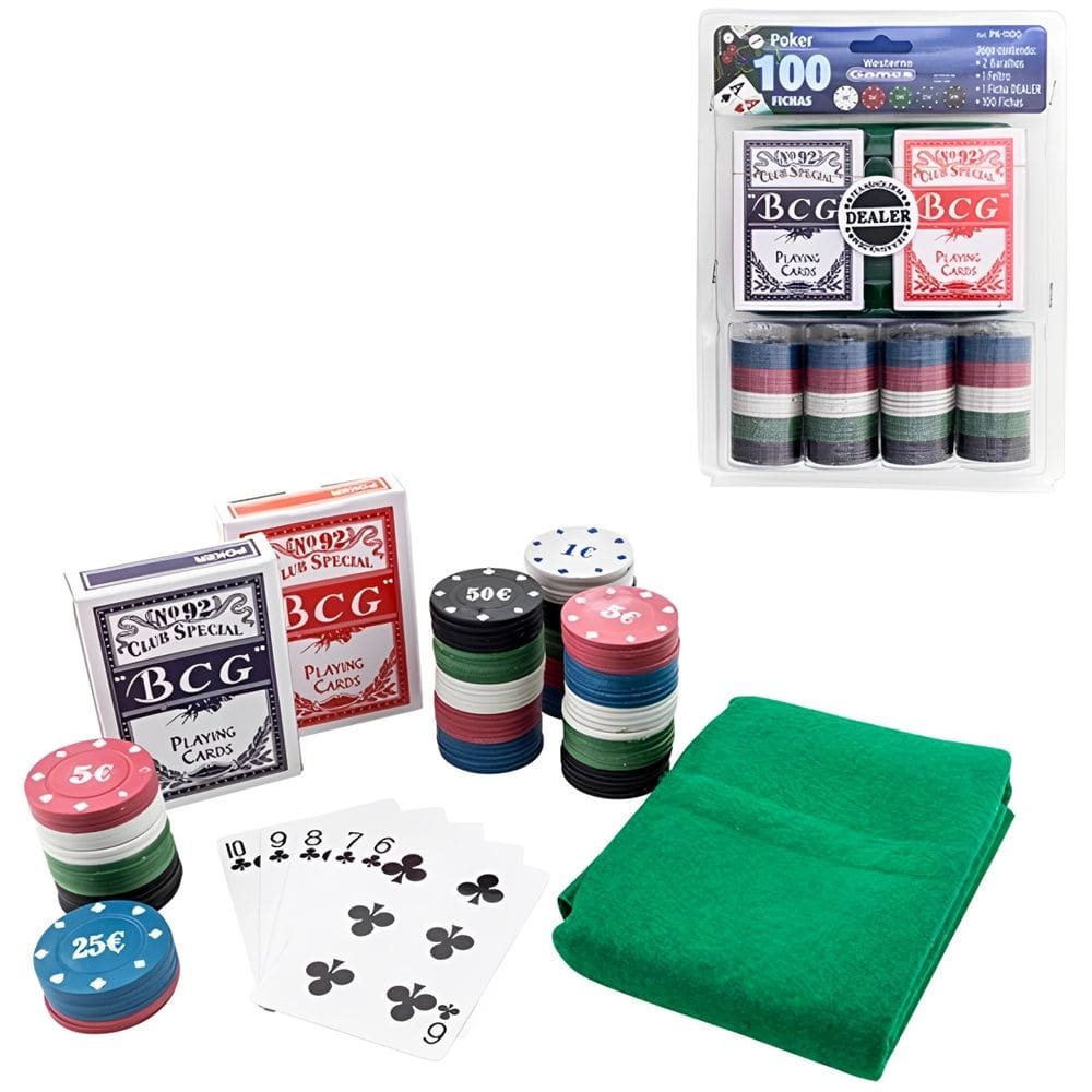 Jogo De Poker 100 Fichas 1 Ficha Dealer 2 Baralhos 1 Feltro