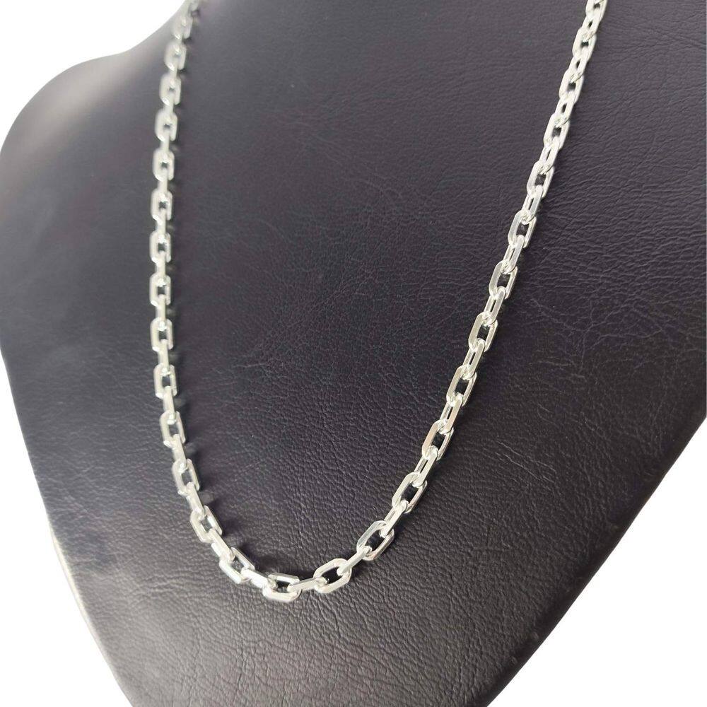 Corrente Cordão Prata 925 Maciça Kartie Cadeado Curta Italiana 4MM - 50CM