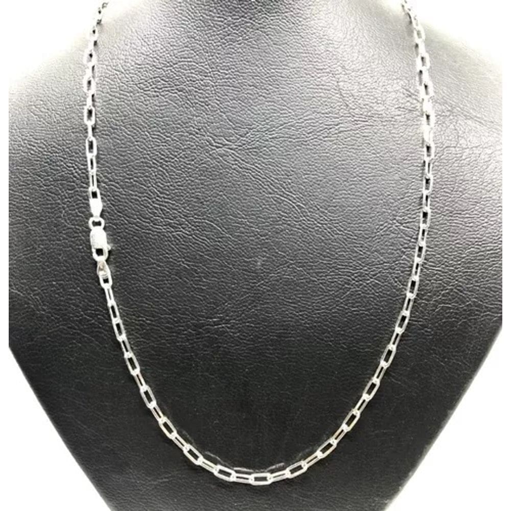 Corrente Cordão Prata 925 Maciça Kartie Cadeado Longa Italiana 3MM - 60CM