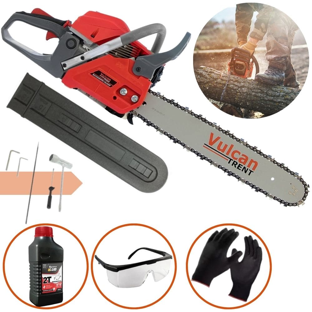 Motosserra Profissional a Gasolina Vulcan VSL550 P 55cc + Oleo Stihl 2T + Oculos + Luvas de Proteção
