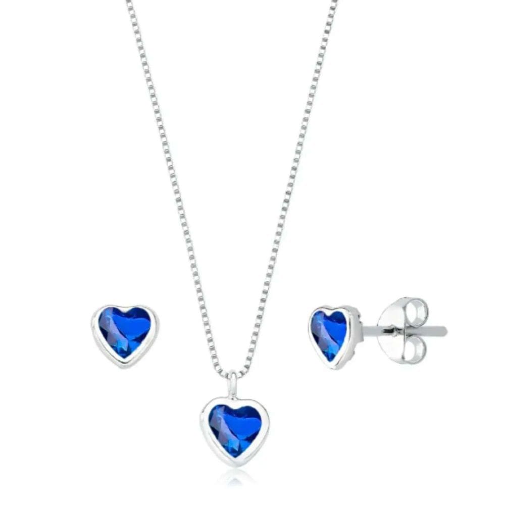 Conjunto Coração Turmalina em Prata 925