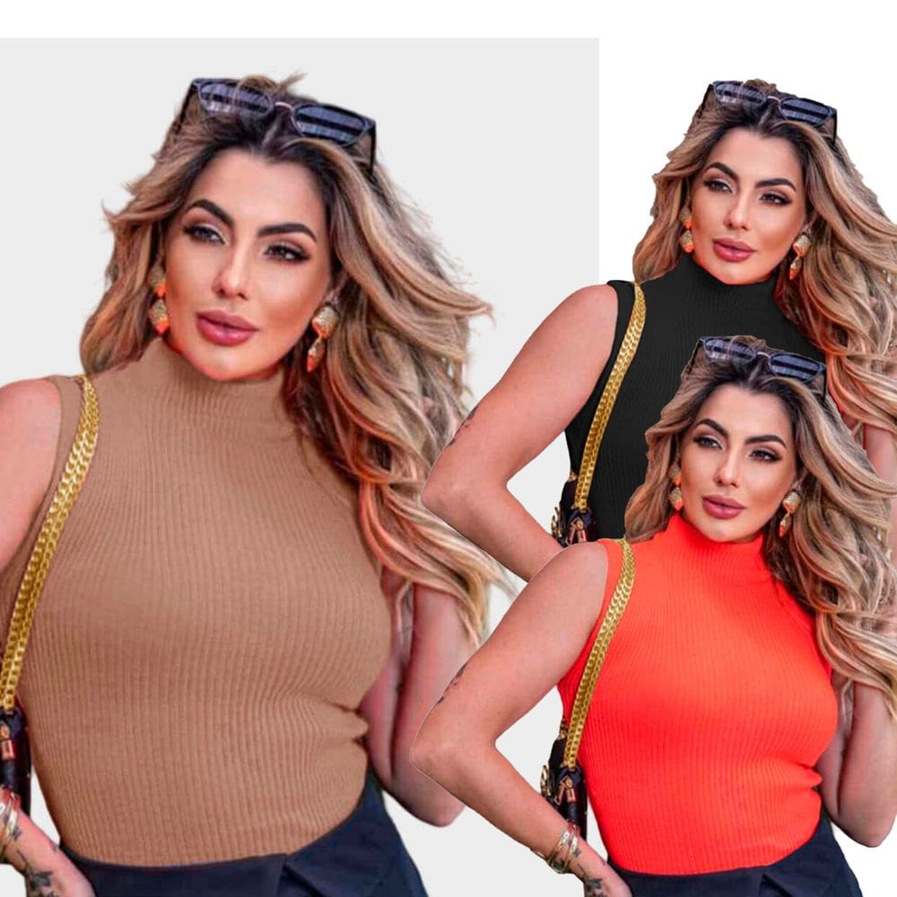 Kit 3 Blusas Garrafinha Feminina Gola Tricô
