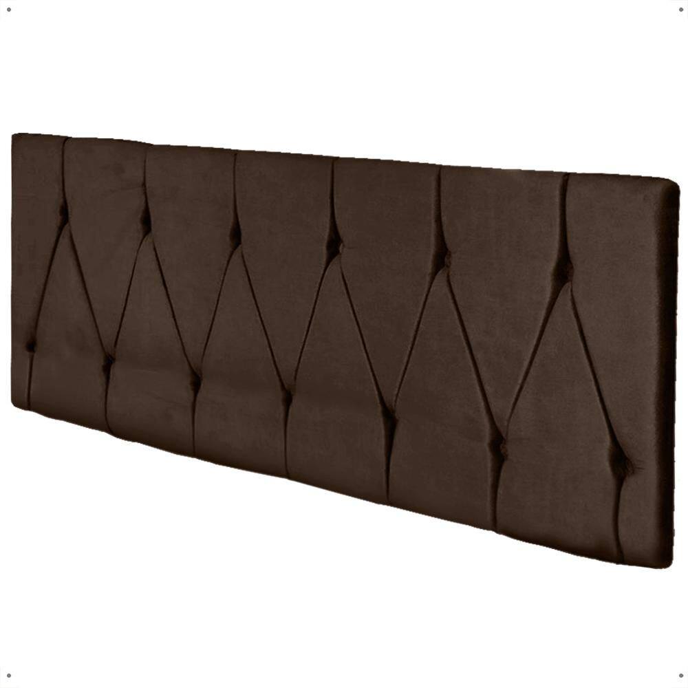 Cabeceira Parede Capitonê Estofado Suede Cama Box Queen 1,60 Quarto Casal Decoração Retrô - Marrom - RPM